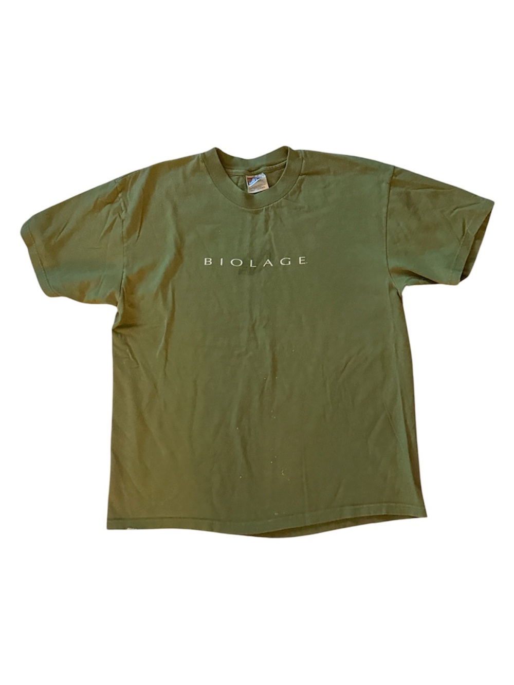 Vintage 90s Biolage Hair Care Promo Tee Hanes Beefy T Army Green Distressed L